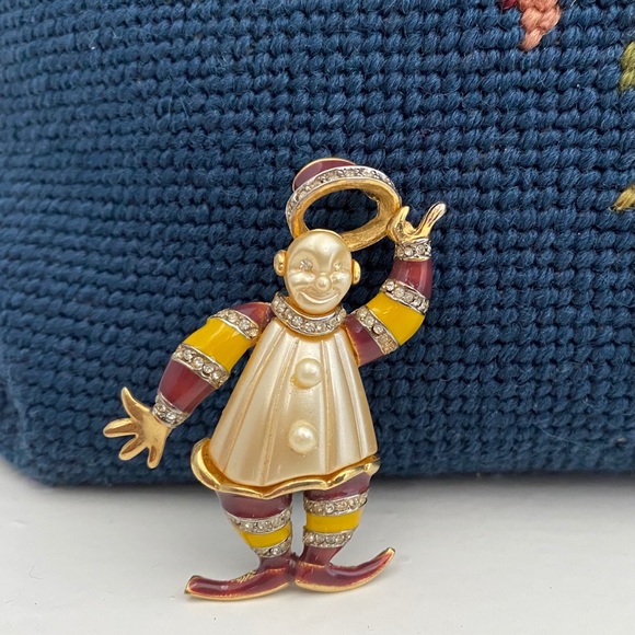 kenneth lane Jewelry - KENNETH LANE DANCING CLOWN ENAMEL PEARL BROOCH PIN